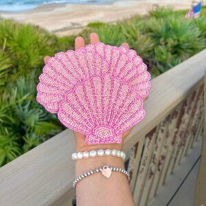 Pink Beaded Shell Coasters Set of 4